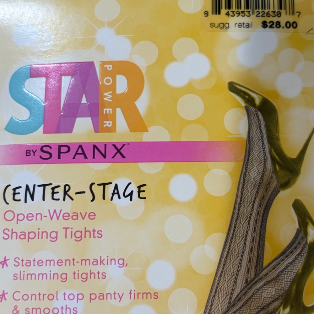 New Star Power By Spanx Patterned Shaping Tights Black Size C~ 140-180 lbs. NIP - Picture 2 of 5